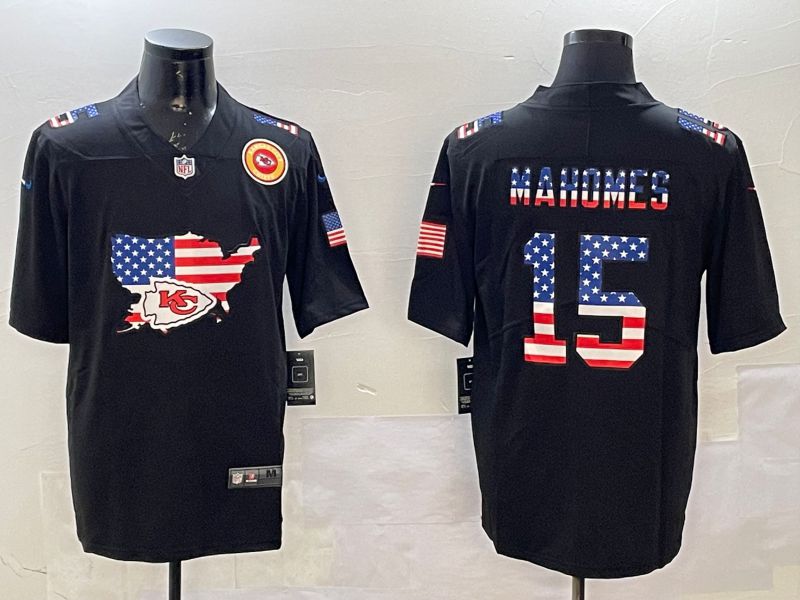 Men Kansas City Chiefs 15 Mahomes Black national flag 2025 Nike Vapor Limited NFL Jersey style 4